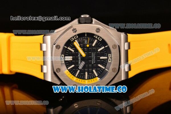 Audemars Piguet Royal Oak Offshore Diver Asia Automatic Steel Case with Black Dial Yellow Rubber Strap and White Stick Markers (EF) - Click Image to Close